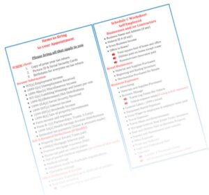 What to Bring Tax Questionaire